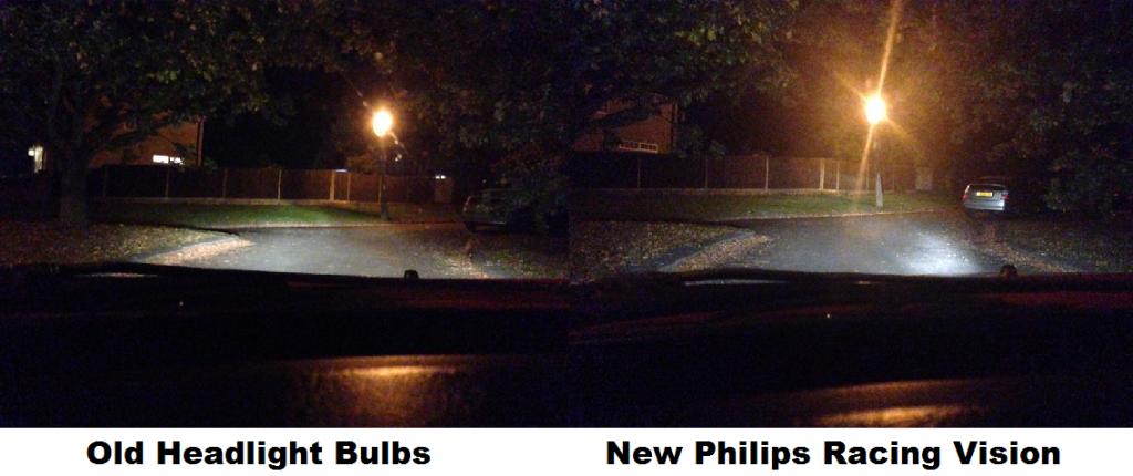 Old Bubls Vs New Philips Racing Vision Bulbs on a quiet local road