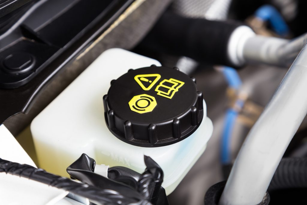 Car Brake Fluid Container Close-Up
